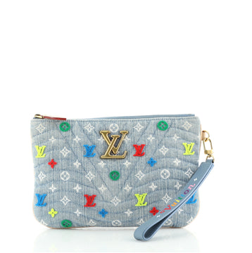 Louis Vuitton New Wave Zipped Pochette Monogram Embroidered Quilted Denim