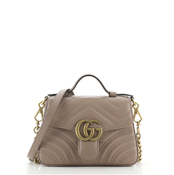 Gucci GG Marmont Top Handle Flap Bag Matelasse Leather Mini