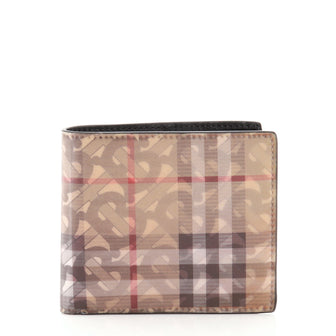 Burberry Bifold Wallet Hologram TB Vintage Check Coated Canvas Compact