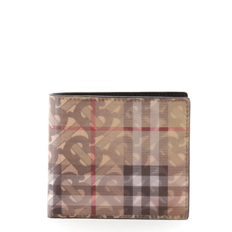 Burberry Bifold Wallet Hologram TB Vintage Check Coated Canvas Compact