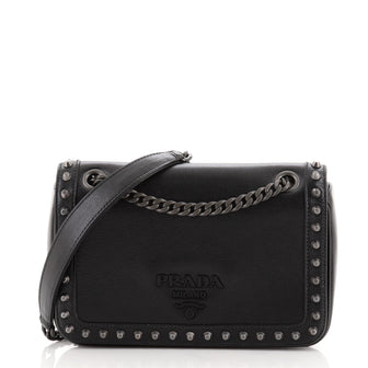 Prada Chain Flap Bag Studded Glazed Calfskin Medium