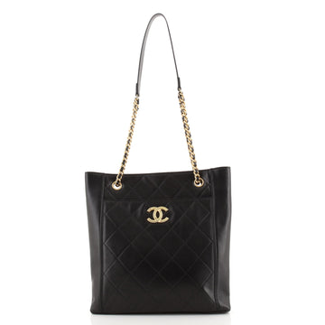 Chanel CC Front Pocket Shopping Tote Quilted Calfskin Small