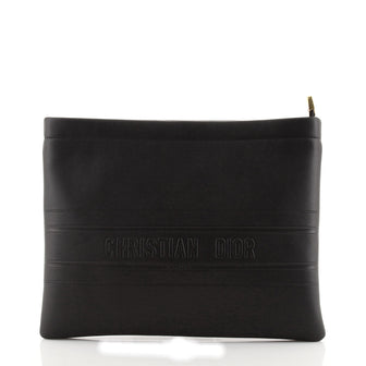 Christian Dior Logo Stripe Zip Pouch Leather Medium