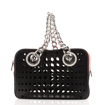 Prada Grommet Chain Shoulder Bag Perforated Leather Medium