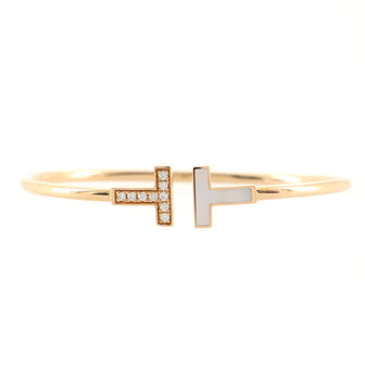 Tiffany & Co. T Wire Bracelet 18K Rose Gold with Diamonds and Mother Of Pearl