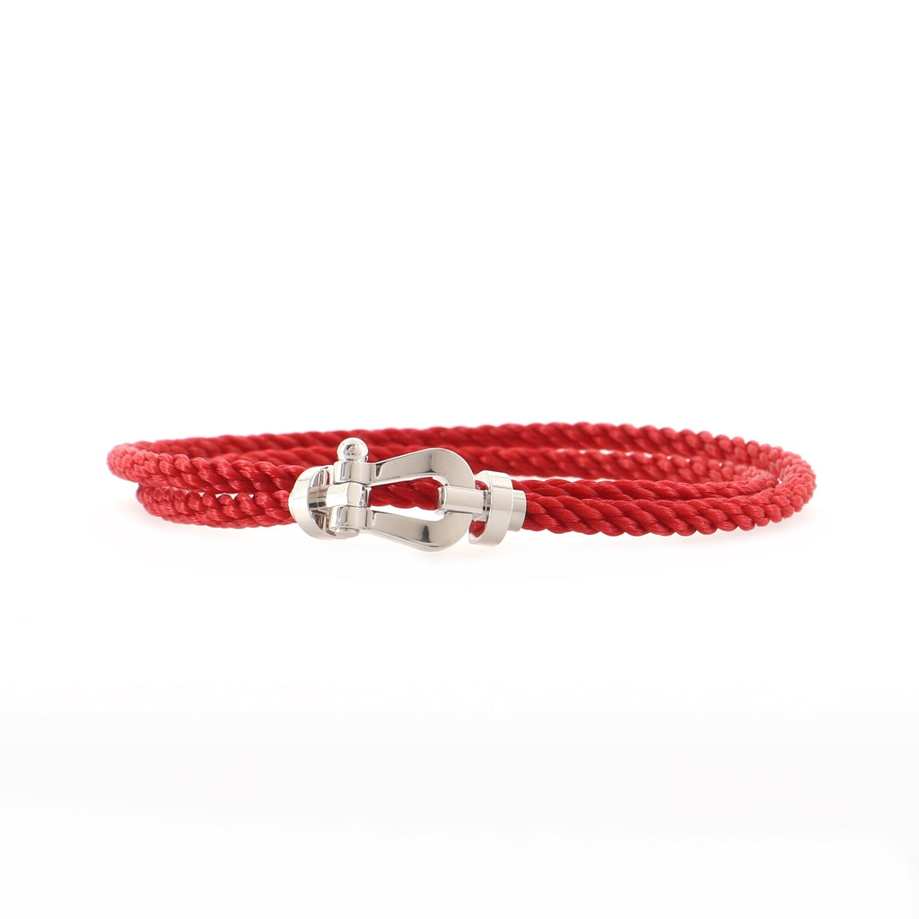 Fred Paris Force 10 Bracelet Woven Cord with Stainless Steel and 18K White  Gold Red 77346511