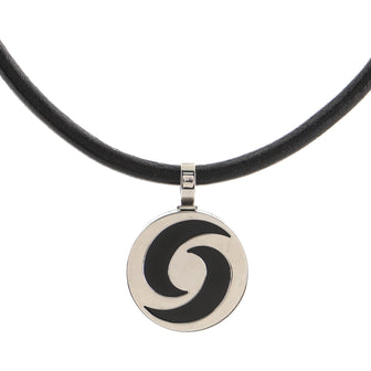 Bvlgari Optical Illusion Pendant Cord Necklace 18K White Gold and Stainless Steel with Onyx