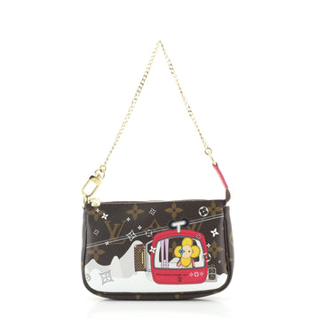 Louis Vuitton Pochette Accessoires Limited Edition Vivienne Xmas Monogram Canvas Mini