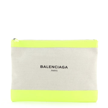 Balenciaga Navy Zip Pouch Canvas and Leather Large