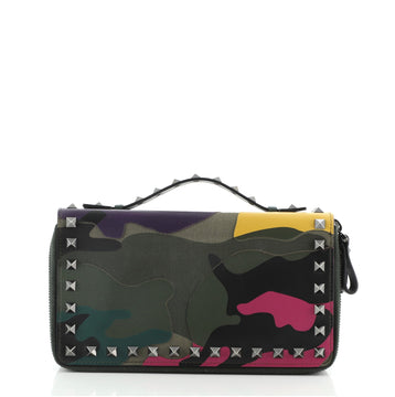 Valentino Rockstud Travel Wallet Camo Leather and Canvas