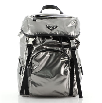 Prada Buckle Flap Backpack Metallic Nylon Large