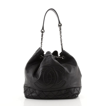 Chanel Vintage Expandable Drawstring CC Bucket Bag Quilted Leather Small
