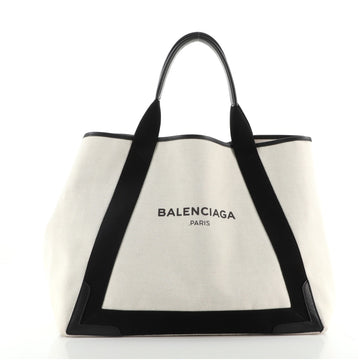 Balenciaga Navy Cabas Canvas with Leather Medium