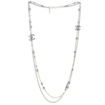 Chanel Multi Strand CC Necklace Crystal Embellished Metal with Faux Pearls and Beads