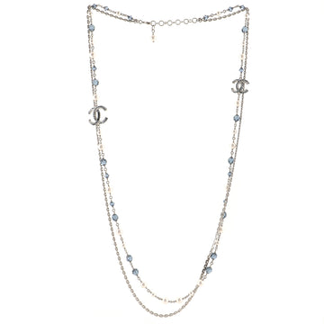 Chanel Multi Strand CC Necklace Crystal Embellished Metal with Faux Pearls and Beads