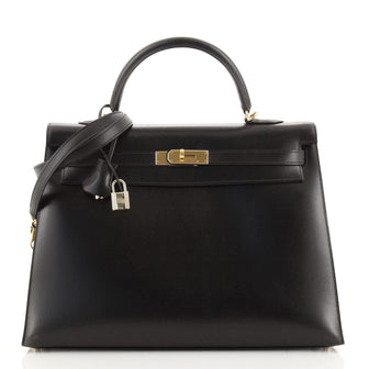 Hermes Kelly Handbag Black Box Calf with Gold Hardware 35