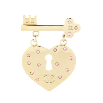 Chanel CC Heart Lock and Key Brooch Metal with Crystal