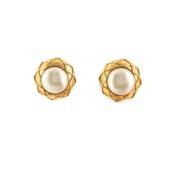 Chanel Vintage Round CC Clip-On Earrings Metal with Faux Pearl