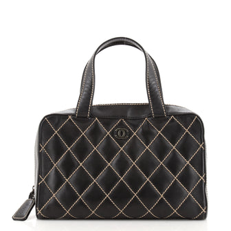 Chanel Surpique Zip Around Satchel Quilted Leather Large
