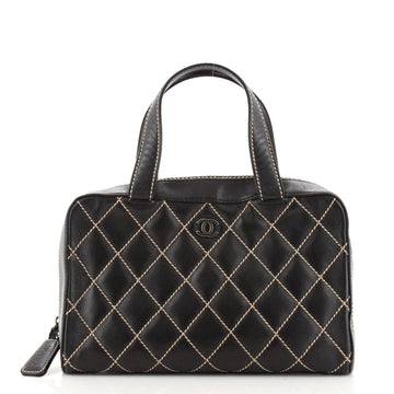 Chanel Surpique Zip Around Satchel Quilted Leather Large