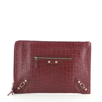 Balenciaga Zip Around Classic Studs Clutch Embossed Leather Medium