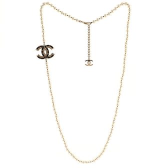 Chanel Vintage Allure Chain CC Long Necklace Faux Pearls and Metal with Lambskin and Crystals
