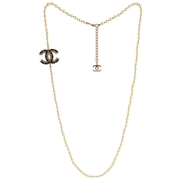 Chanel Vintage Allure Chain CC Long Necklace Faux Pearls and Metal with Lambskin and Crystals