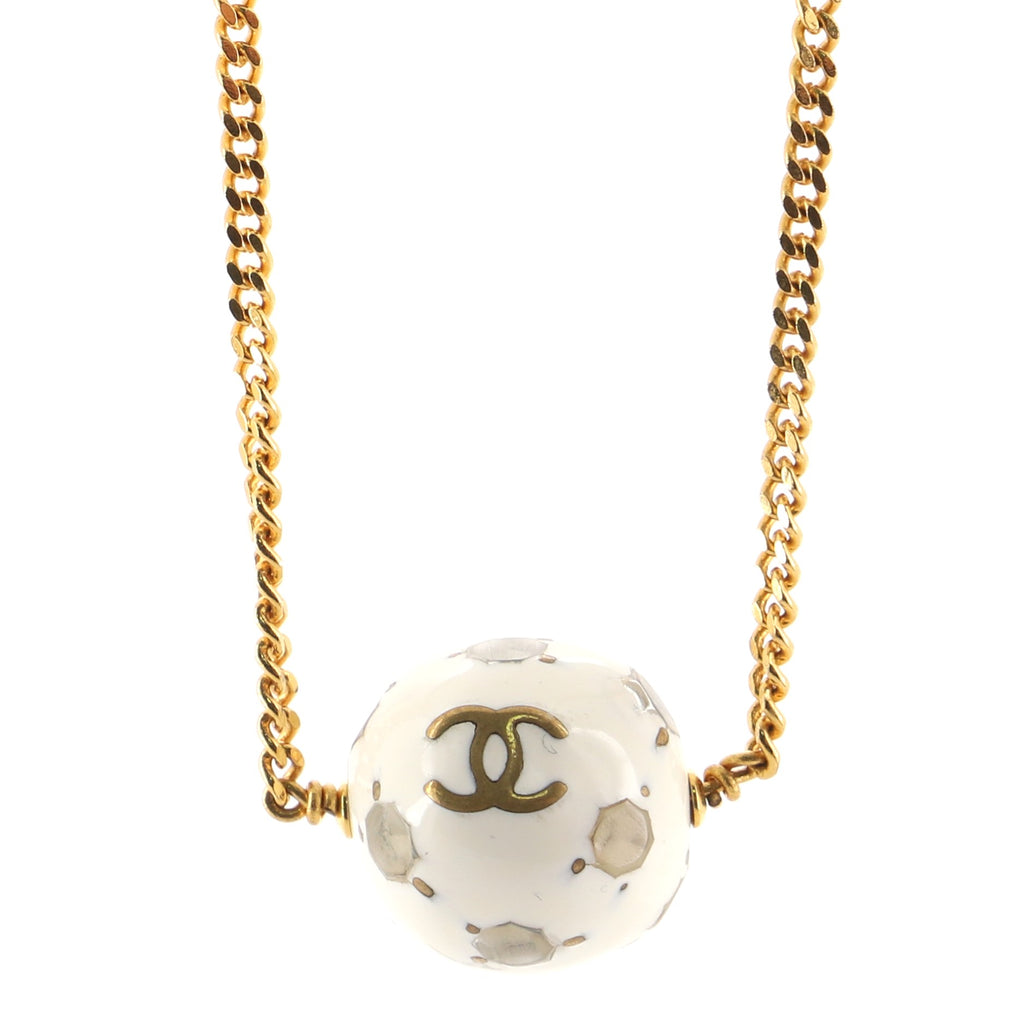 Chanel Vintage CC Ball Pendant Necklace Metal and Enamel Gold 774961