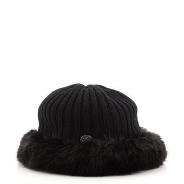 Chanel Beanie Knit with Faux Fur Trim