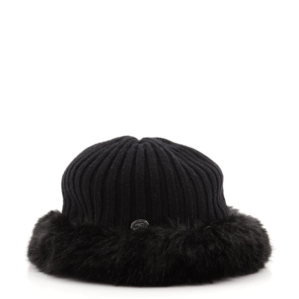 Chanel Beanie Knit with Faux Fur Trim Medium 77499