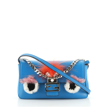 Fendi Monster Baguette Leather and Fur Micro