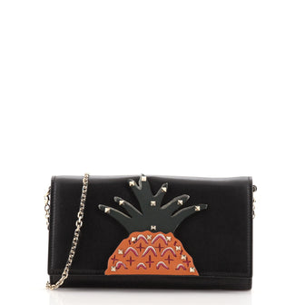 Valentino Rockstud Wallet On Chain Leather with Applique