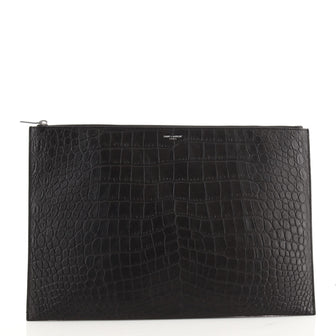 Saint Laurent Zip Pouch Crocodile Embossed Leather Large