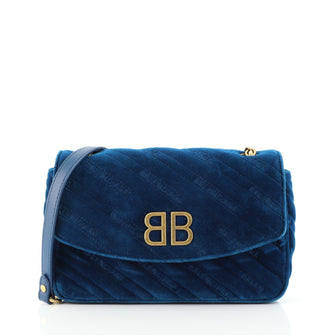 Balenciaga BB Chain Round Shoulder Bag Quilted Velvet Small
