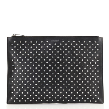 Saint Laurent Zip Pouch Crystal Embellished Leather Medium