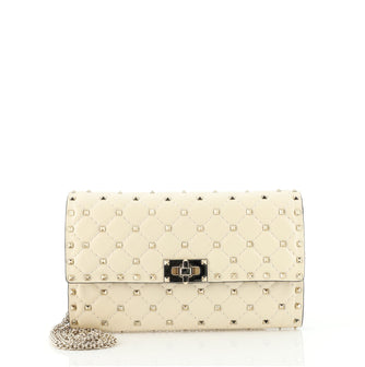 Valentino Rockstud Spike Wallet on Chain Quilted Leather Small
