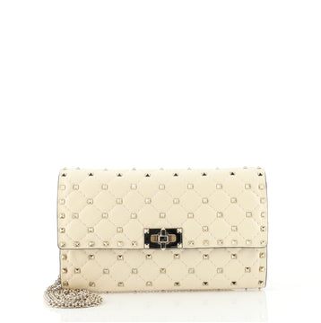 Valentino Rockstud Spike Wallet on Chain Quilted Leather Small