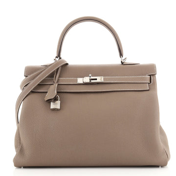 Hermes Kelly Handbag Grey Togo with Palladium Hardware 35