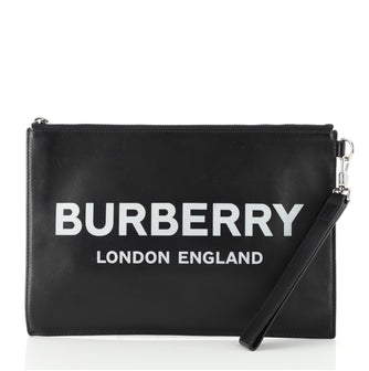 Burberry Logo Zip Pouch Printed Leather Medium