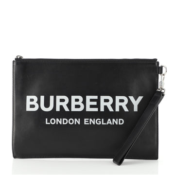 Burberry Logo Zip Pouch Printed Leather Medium