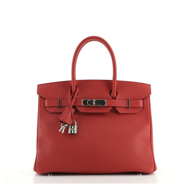 Hermes Birkin Handbag Red Epsom with Palladium Hardware 30