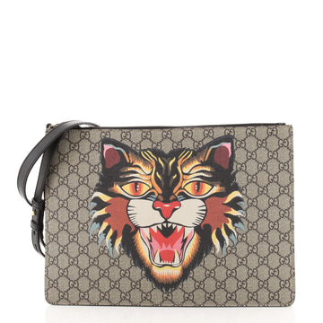 Gucci Zip Messenger Bag Angry Cat GG Coated Canvas Large