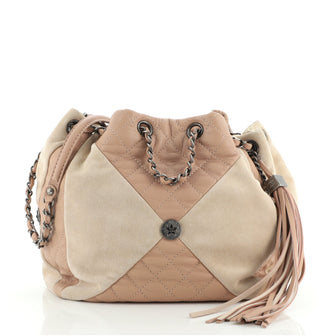 Chanel Patchwork Drawstring Bag Quilted Leather and Suede Small