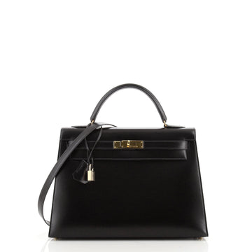 Hermes Kelly Handbag Black Box Calf with Gold Hardware 32