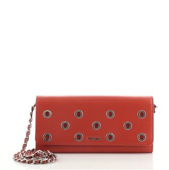 Prada Wallet on Chain Grommet Embellished Leather