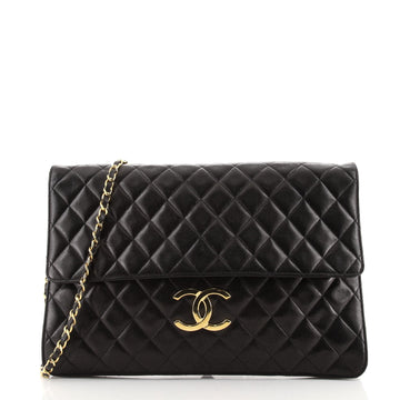 Chanel Vintage CC Chain Flap Clutch Quilted Lambskin Maxi