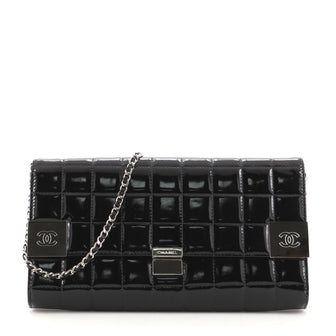 Chanel Chocolate Bar Chain Clutch Quilted Patent
