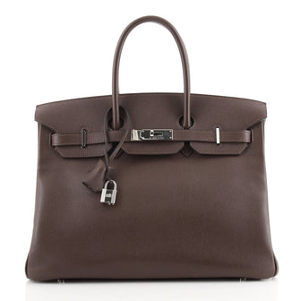 Hermes Birkin Handbag Brown Epsom with Palladium Hardware 35