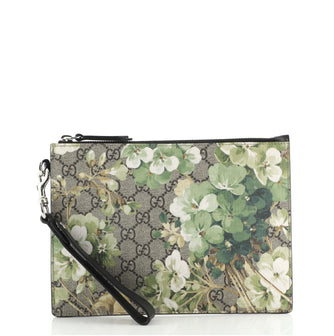 Gucci Wristlet Zip Pouch Blooms Print GG Coated Canvas Small