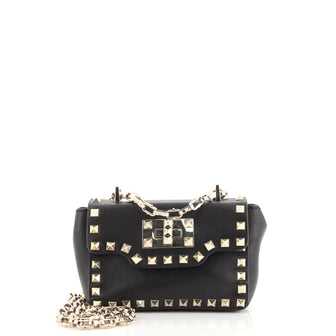 Valentino Rockstud Turn Lock Chain Flap Bag Leather Small